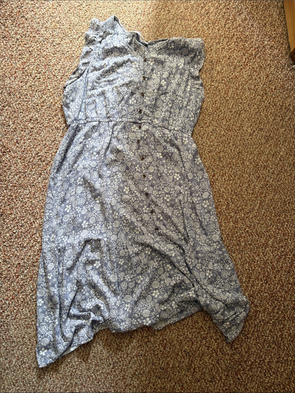 Sonoma Blue Floral Midi Dress with Button Front